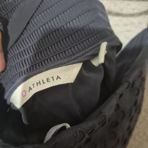 ATHLETA Marbella Navy Blue Eyelet Padded Crossback Tie Dress Small - Picture 3 of 8